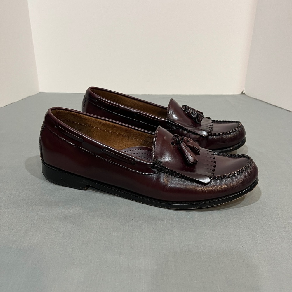 G.H. Bass Layton Loafers Men 12 D Burgundy Leather Kiltie Tassel Slip On